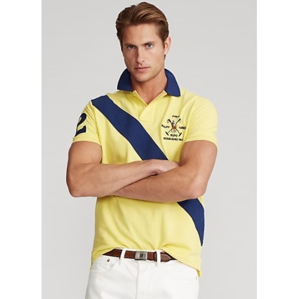 Polo Ralph Lauren Mens XL Yellow Navy Sash Crest Polo Shirt  NWT